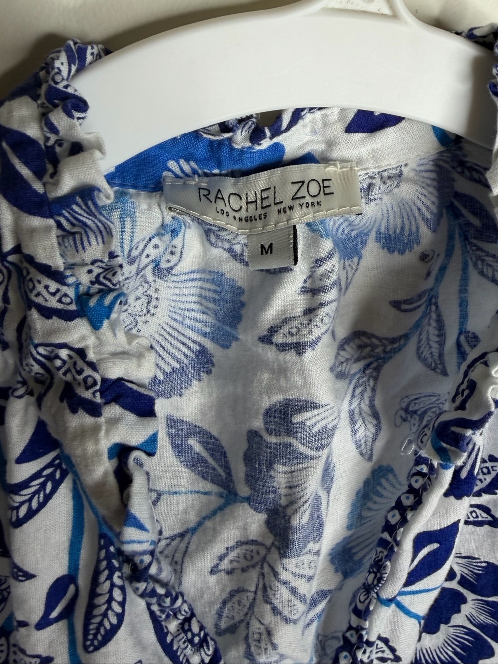 Rachel Zoe Blue and Navy Floral Split-Neck Top - Picture 3 of 5